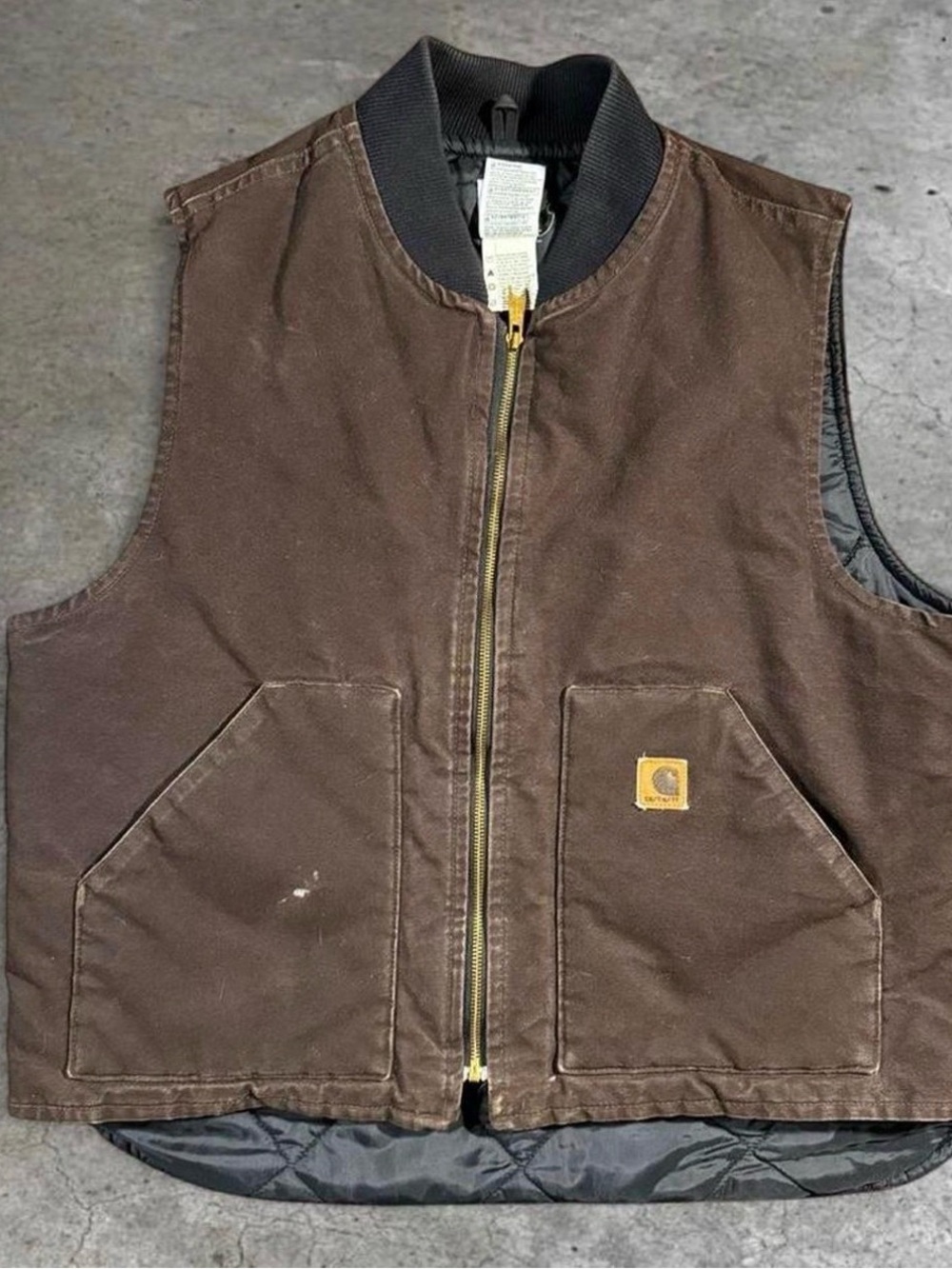 Vintage Carhartt V02 DKB Quilt Lined Duck Canvas Brown Vest Mens XL Made in USA
